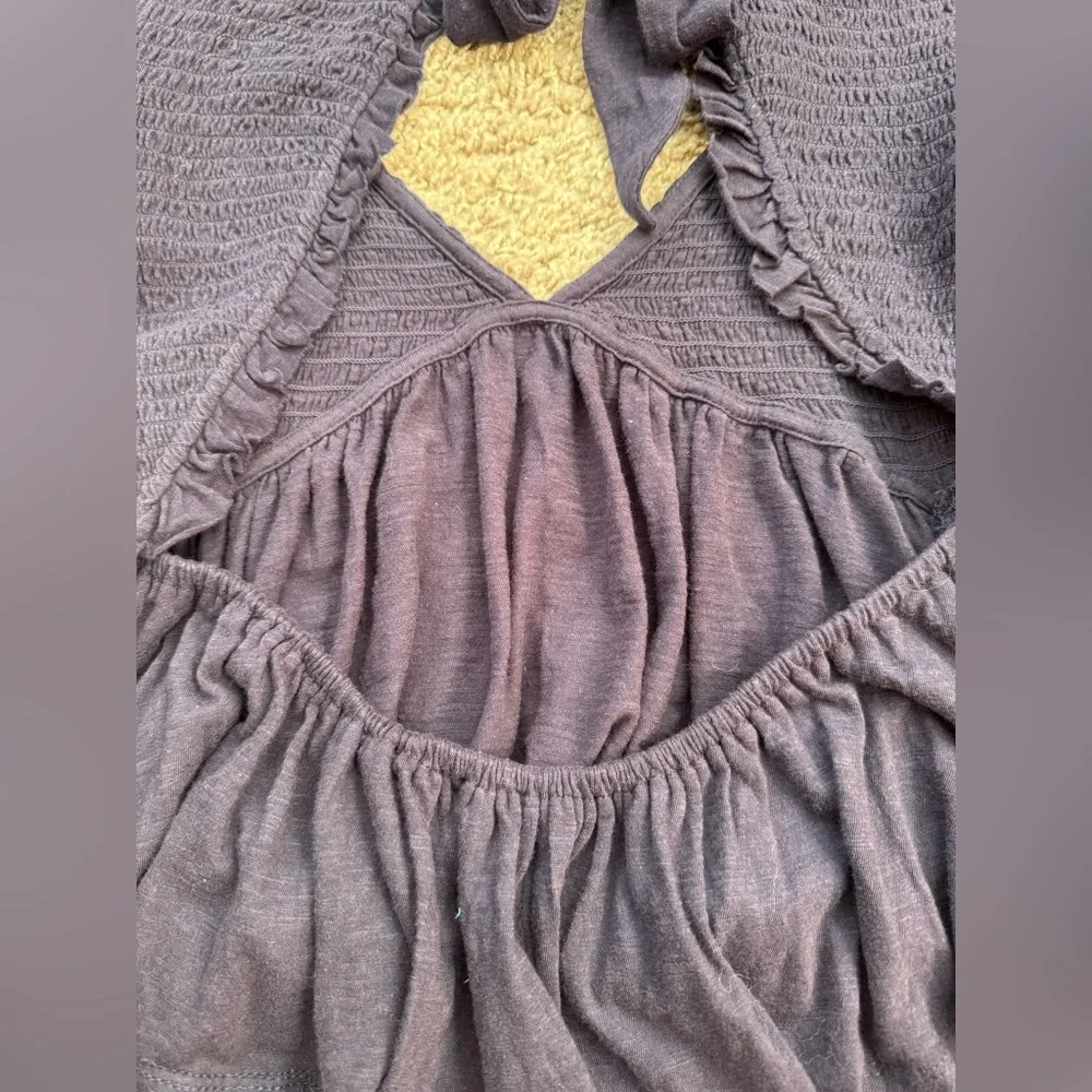 Free People Navy Smocked V-Neck Peplum Blouse